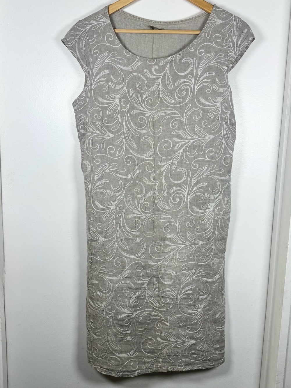Lina Tomei Italian Linen Floral Embroidery Shirt Dress Women’s Medium
